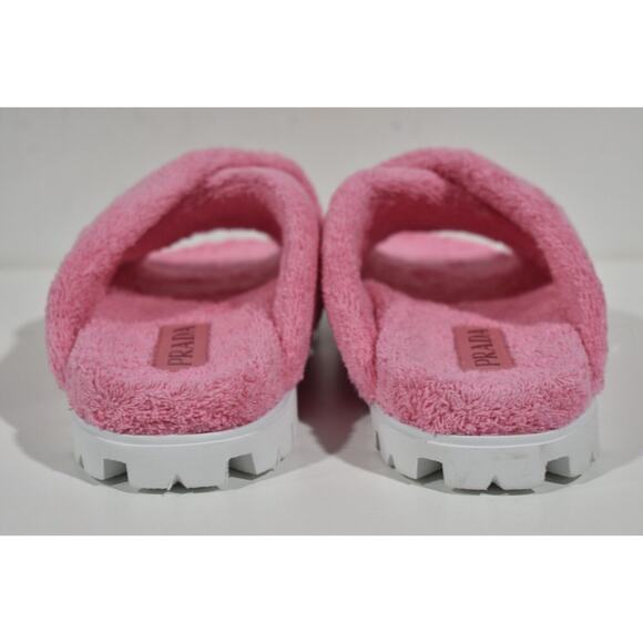 Prada Terry Pink Triangle Logo Criss Cross Strap Slide Sandal Flip Flop 40.5 - Picture 11 of 12
